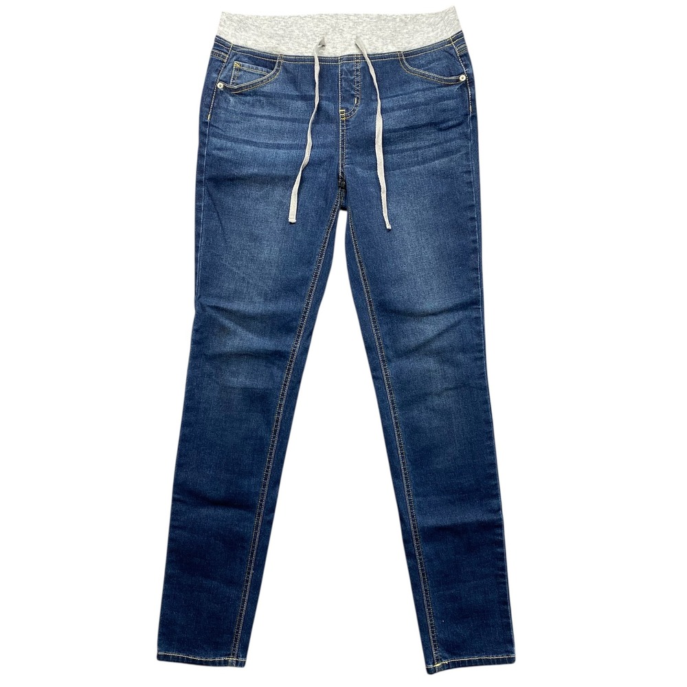 Justice Girls Super Skinny Jeans Blue Denim Elastic Waist Drawstring Size 16